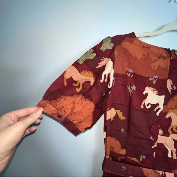 Princess Highway Country Roam Take Me Home Horse Midi Dress Brown AU 8 US 4 West - Picture 10 of 16